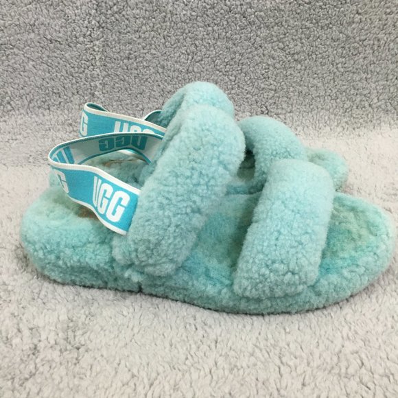 UGG Fluff Yeah Slide Slipper Elastic Sling Back Green/Mint Womens 7.5 Sheepskin - Picture 6 of 12